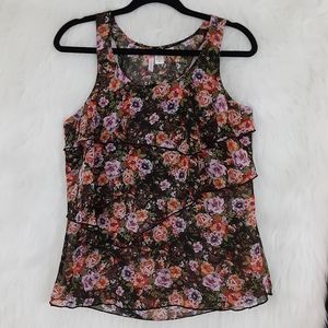 6 Degrees Black Floral Print Top Size M